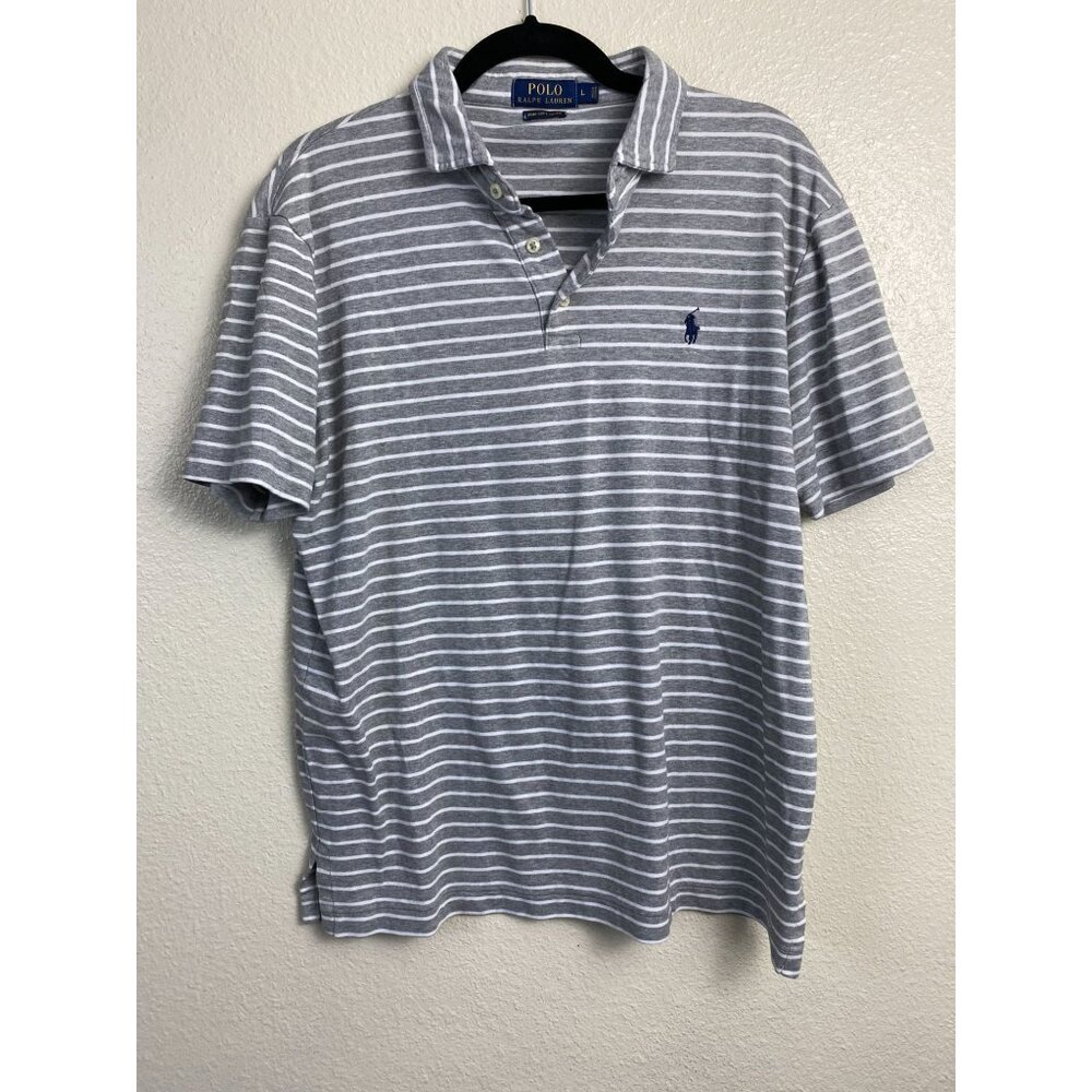 Polo Ralph Lauren Pima Soft Touch Polo Shirt Men Size Large‎ Rugby Gray Stripes